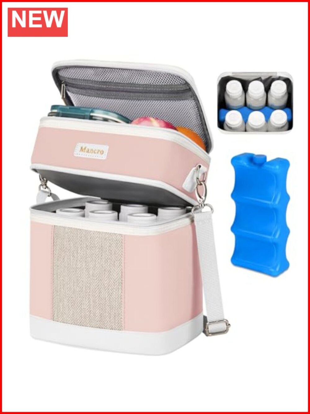 Insulated Breast Milk Cooler Travel Bag Fits 6 Bottles with Ice Pack